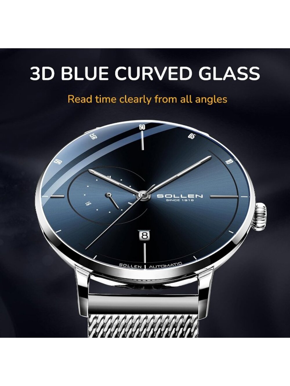 Men's Blue Luxury Minimalist Original Mechanical Movement Automatic Wrist Watch - Picture 3 of 6